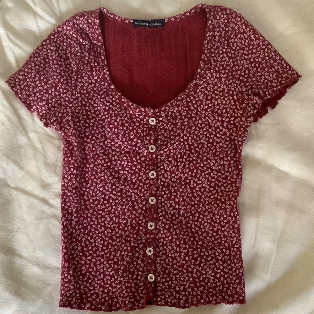 Brandy Melville Red Floral Top: Size: XS/S